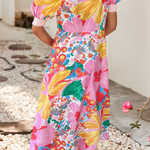 LDC Striped Trim Button Downv Floral Vacation Dress