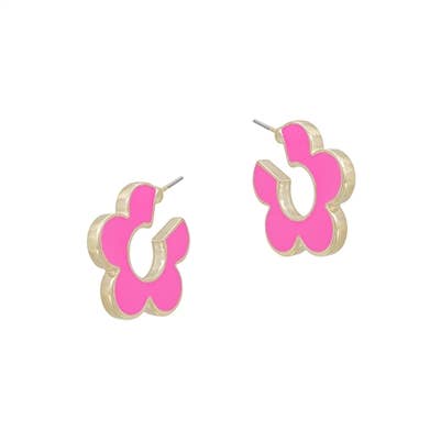 Hot Pink Flower Hoops