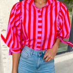 Stripe Tie Puff Sleeve Button Down Shirt SS26 | S-XL