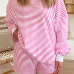 66Stripe Oversize Mock Neck Sweatshirt and Shorts Set (S-XL)
