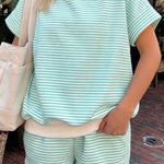 66Stripe Oversize Mock Neck Sweatshirt and Shorts Set (S-XL)