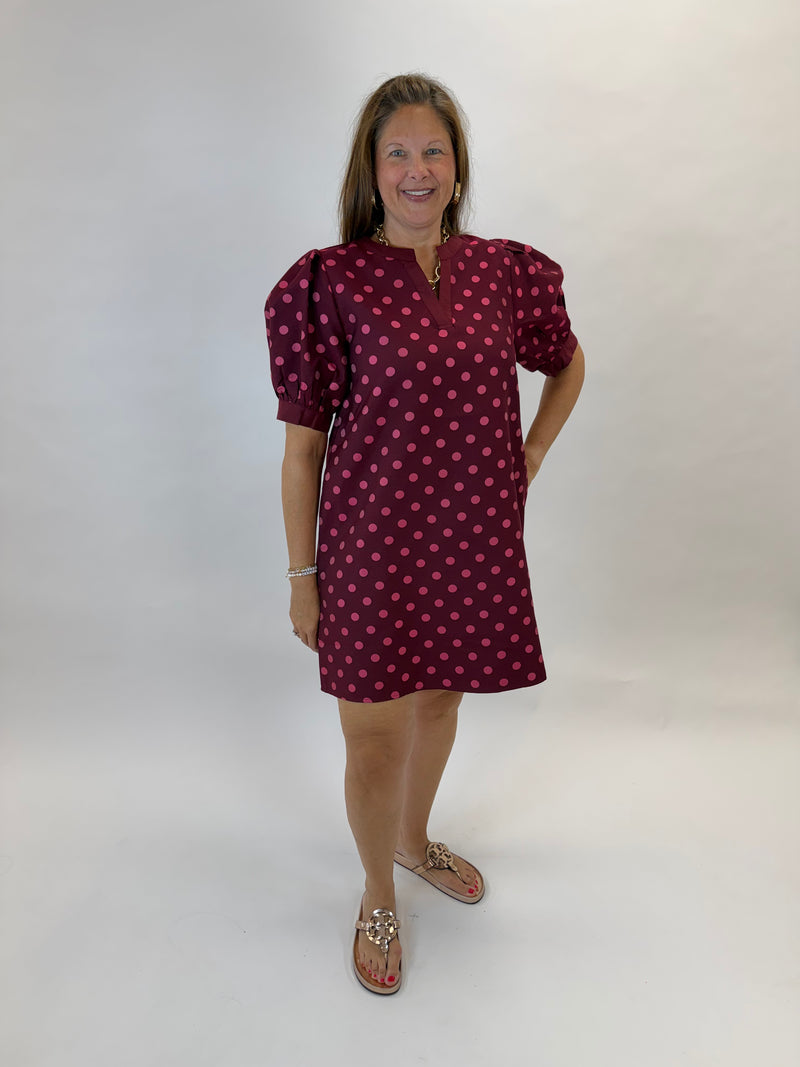 Dot and Delight Dress (Burgundy)