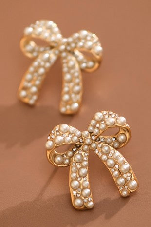 Pearl & Diamond Bow Earrings