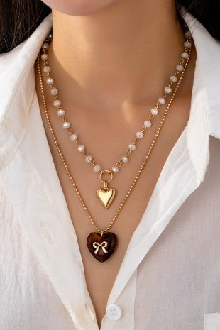 Tortoise Heart & Bow Layered Necklace