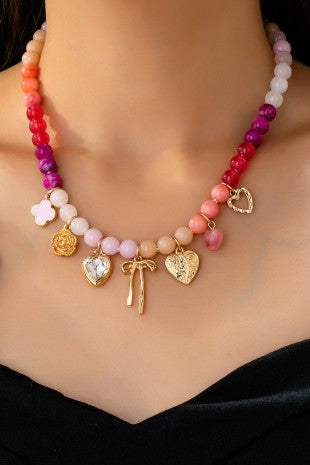 Pink & Purple Charm Beaded Necklace