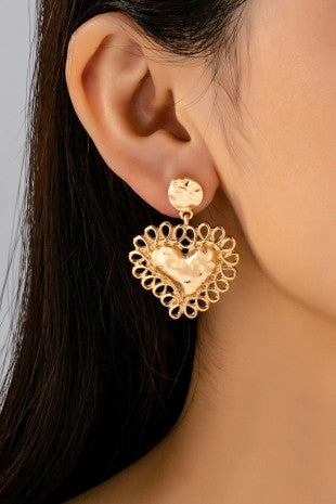 Lace Rimmed Heart Drop Earrings