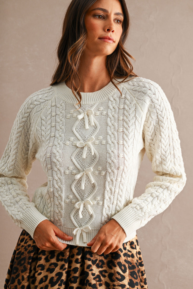 Cream Cable Bow Sweater