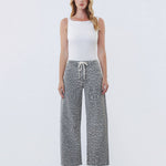 HIGH RISE DRAWSTRING GREY LEOPARD BARREL JEANS T7327GLP