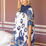 36618 Quarter Button Down Denim Yoke Border Print Dress