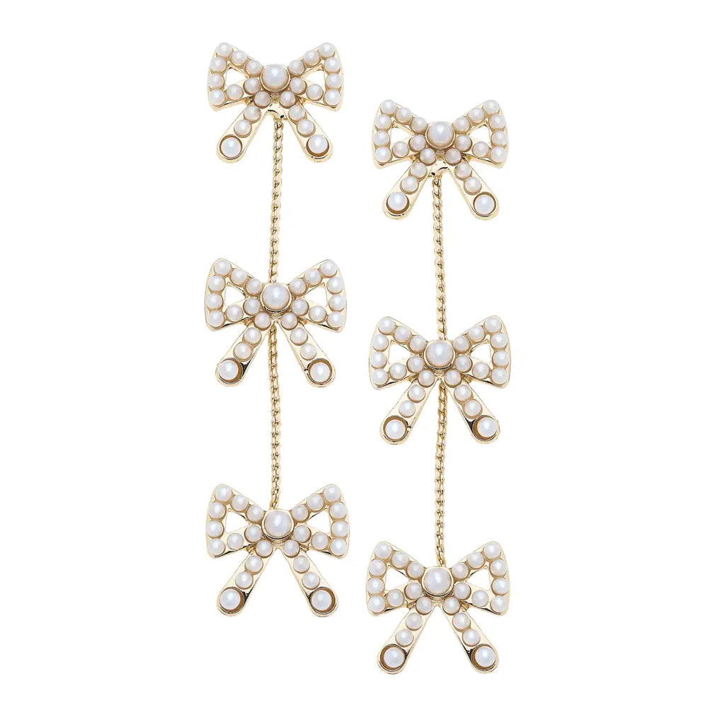 Dangle Bow Pearl Earrings