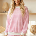 66Stripe Oversize Mock Neck Sweatshirt and Shorts Set (S-XL)