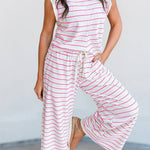 Casual Style Striped Short Sleeve Two-Piece Set | S-XL