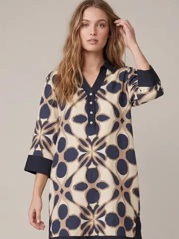 Navy Polished Print Dress
