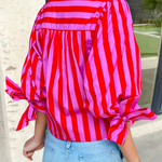 Stripe Tie Puff Sleeve Button Down Shirt SS26 | S-XL