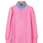 Button Striped Collar Puff Sleeve Sweatshirt | S-XL