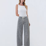 HIGH RISE DRAWSTRING GREY LEOPARD BARREL JEANS T7327GLP