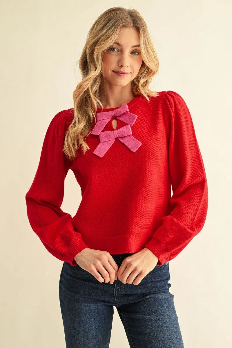 Bow Detail Red Sweater