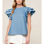 Powder Blue Polka Dot Top