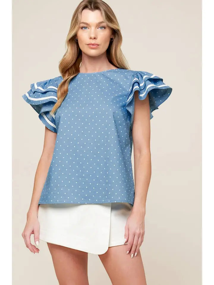 Powder Blue Polka Dot Top