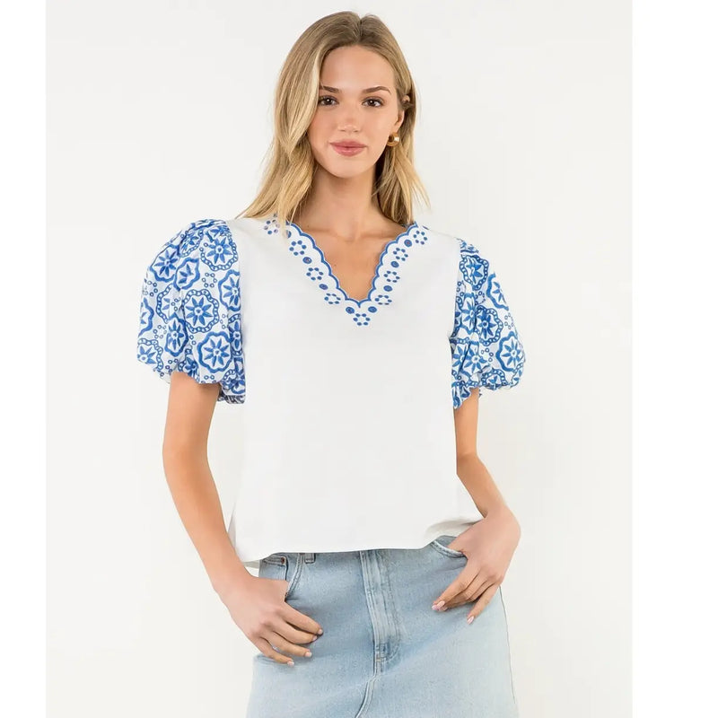 Blue Belle Embroidered Top