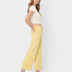HIGH RISE BABY YELLOW COLOR CROP WIDE LEG JEANS T5894BYL