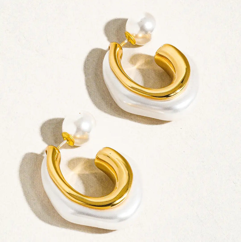 Pearl C Hoop Earrings