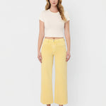 HIGH RISE BABY YELLOW COLOR CROP WIDE LEG JEANS T5894BYL