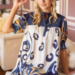 36618 Quarter Button Down Denim Yoke Border Print Dress