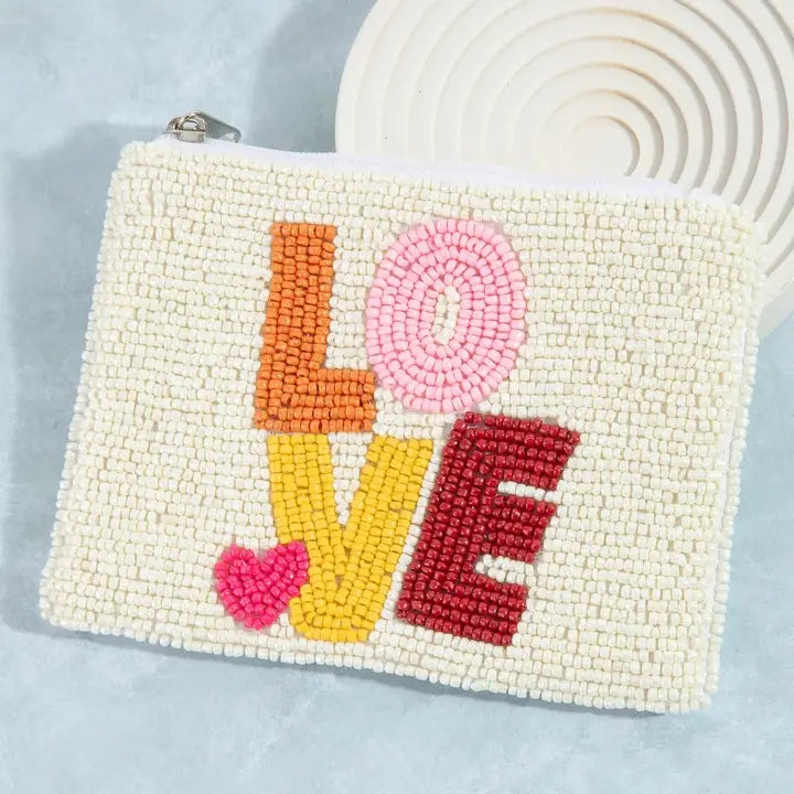 Beaded Coin Purse- Love