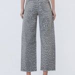 HIGH RISE DRAWSTRING GREY LEOPARD BARREL JEANS T7327GLP