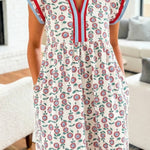 Floral Print Striped V Neck Ruffled Mini Dress S/S 26 | S-XL