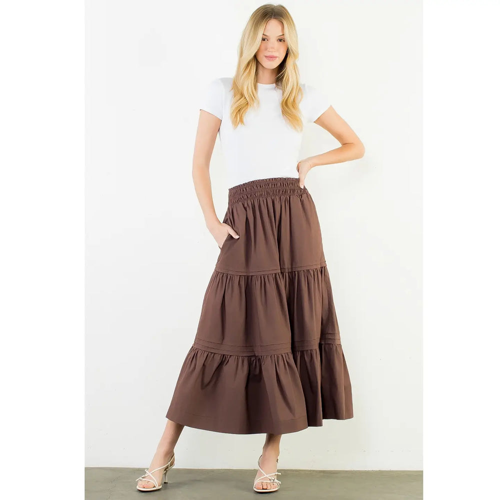 Cocoa Tiered Midi Skirt