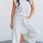 Casual Style Striped Short Sleeve Two-Piece Set | S-XL