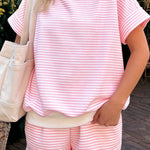 66Stripe Oversize Mock Neck Sweatshirt and Shorts Set (S-XL)