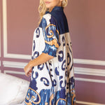 36618 Quarter Button Down Denim Yoke Border Print Dress