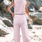 Casual Style Striped Short Sleeve Two-Piece Set | S-XL
