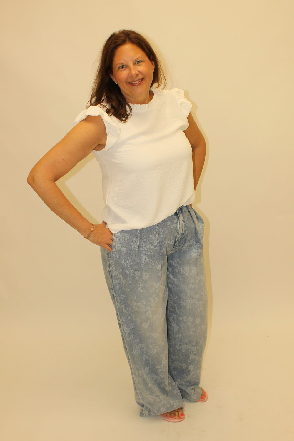 Petal Pleat Wide Leg Denim