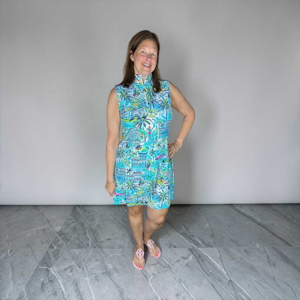 Blue Palm Skyline Dress