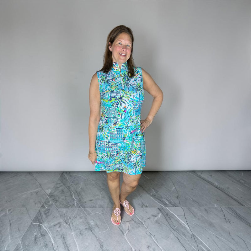 Blue Palm Skyline Dress