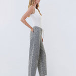 HIGH RISE DRAWSTRING GREY LEOPARD BARREL JEANS T7327GLP