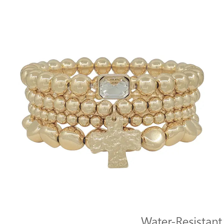 Golden Glow Beaded Bracelet Stack