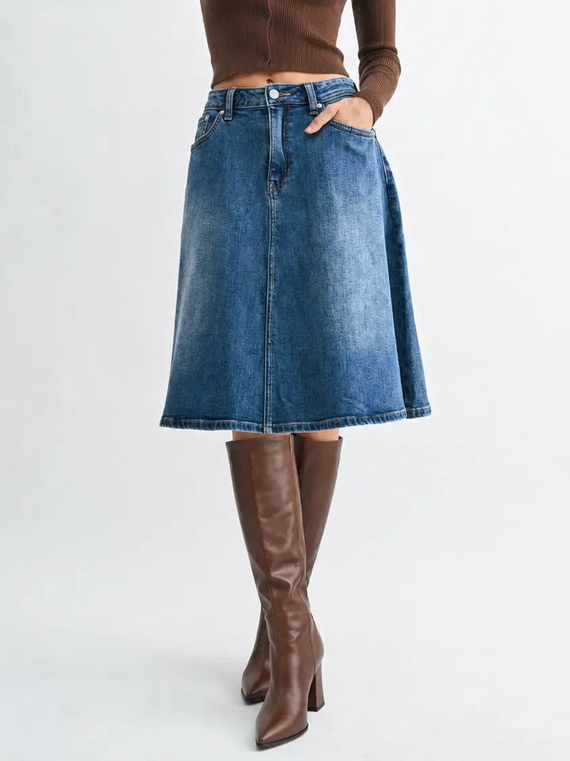 Denim Flowy Midi Skirt