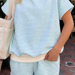 66Stripe Oversize Mock Neck Sweatshirt and Shorts Set (S-XL)