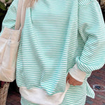 66Stripe Oversize Mock Neck Sweatshirt and Shorts Set (S-XL)