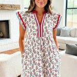 Floral Print Striped V Neck Ruffled Mini Dress S/S 26 | S-XL