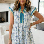 Floral Print Striped V Neck Ruffled Mini Dress S/S 26 | S-XL