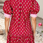 Crimson Bloom Contrast Dress