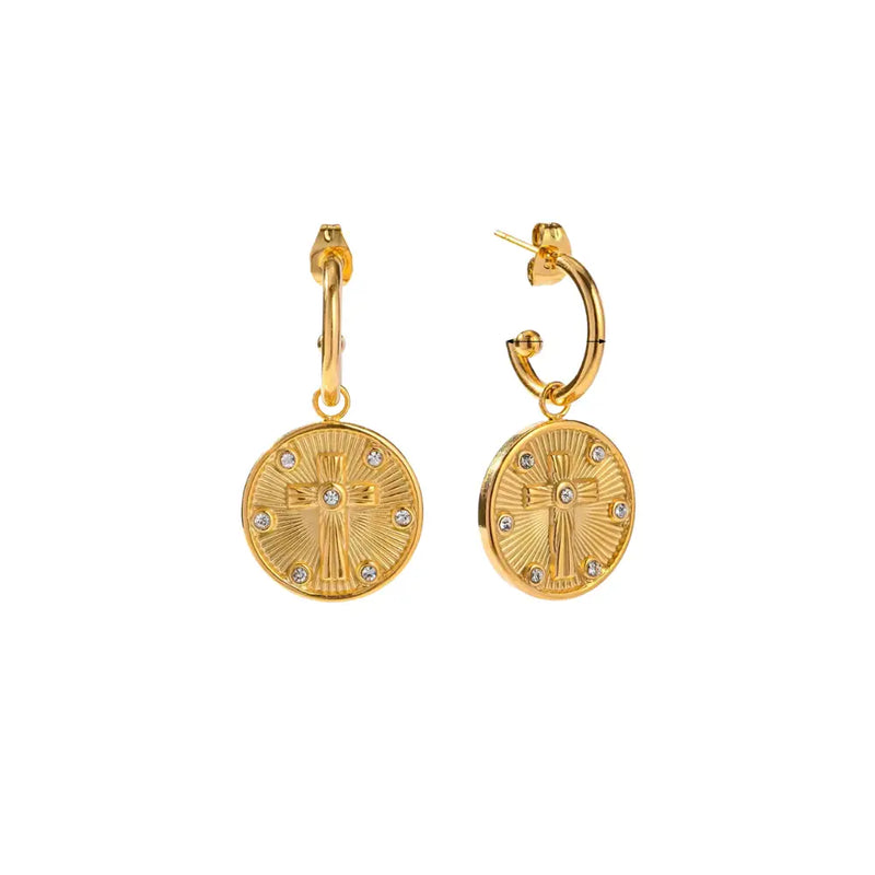 Cross Coin Earrings