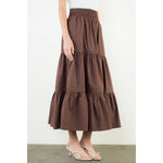 Cocoa Tiered Midi Skirt