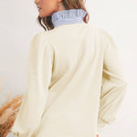 Button Striped Collar Puff Sleeve Sweatshirt | S-XL